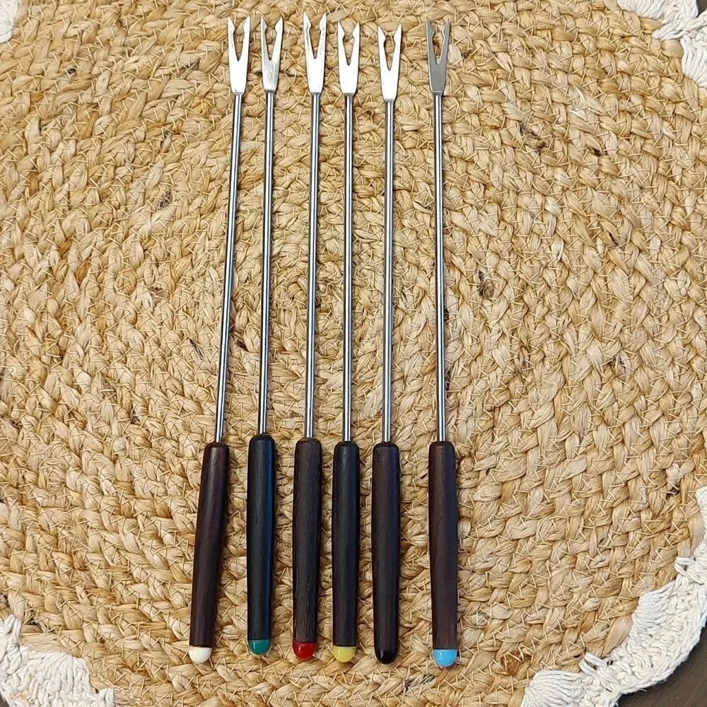Vintage 6-Piece Stainless Steel Fondue Forks Original Box